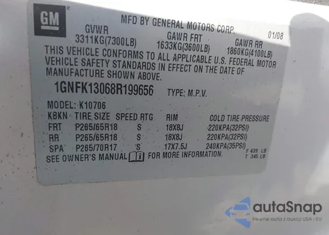 2008 Chevrolet Tahoe Lt из США, поврежденный, VIN 1GNFK13068R199656